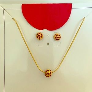 Gold and red stone necklace and earrings